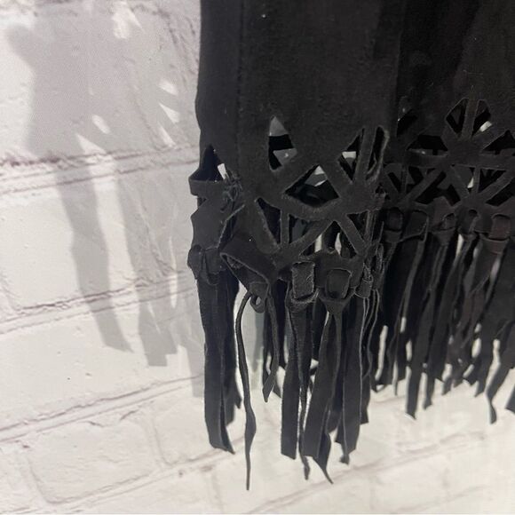 House of Harlow 1960 Black Leather Fringe Sleeveless Top Size xSmall - Picture 7 of 7